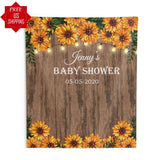 Personalized Rustic Sunflower baby shower backdrop with lights - Shop Now - iJay Backdrops
