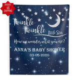 Personalized Twinkle Twinkle Little Star Backdrop, Navy Blue and Silver - iJay Backdrops