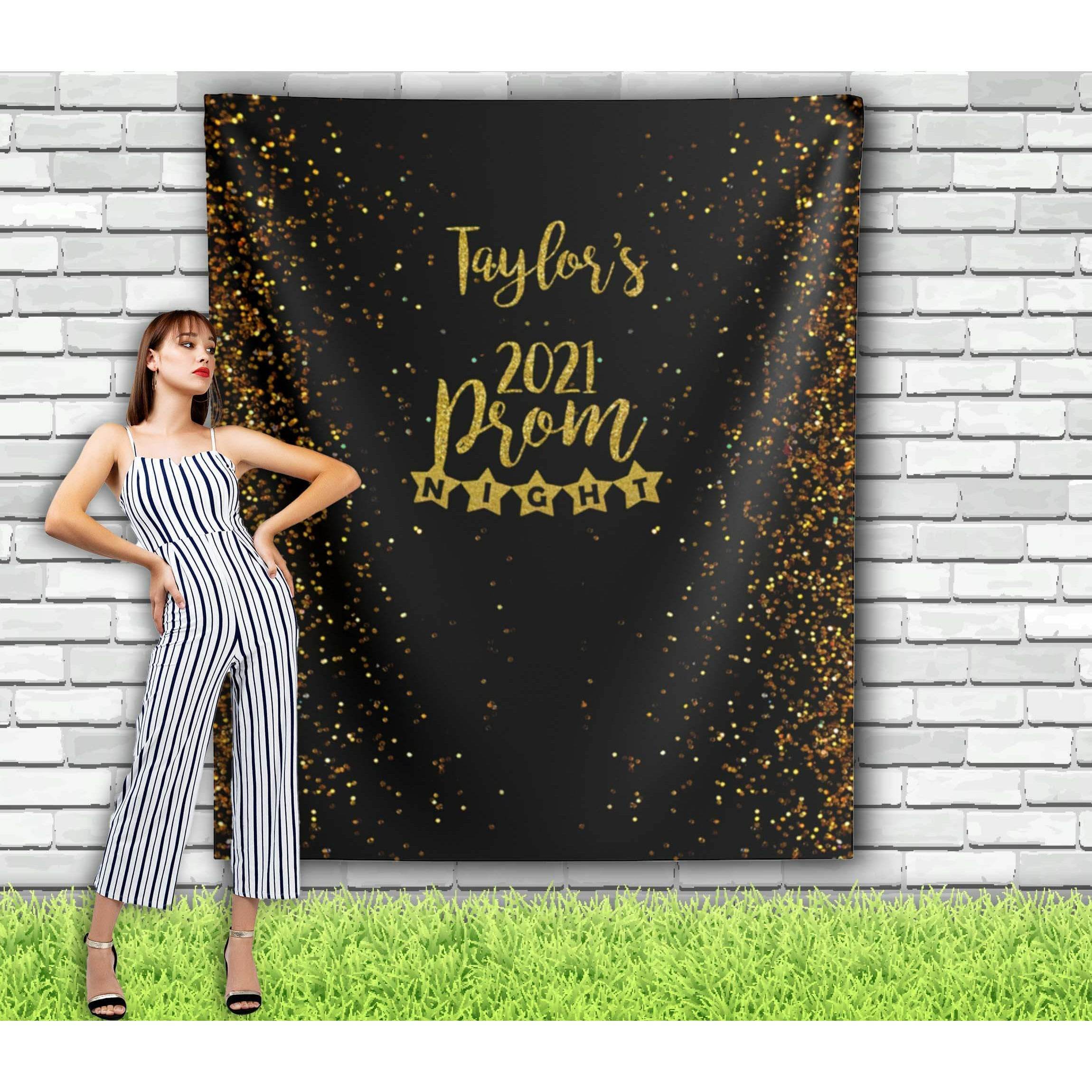 Personalized Prom Backdrop - Black and Gold - iJay Backdrops