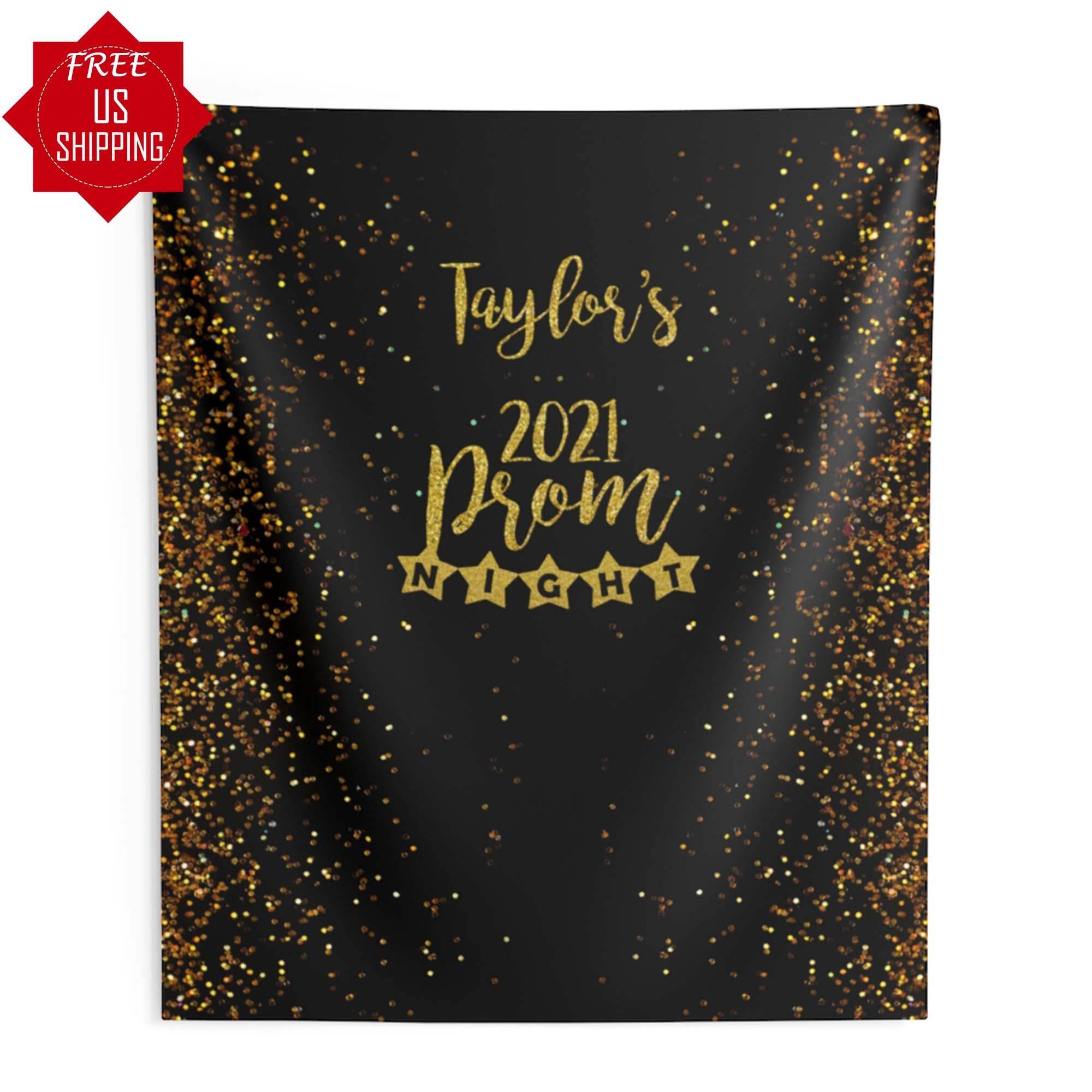 Personalized Prom Backdrop - Black and Gold - iJay Backdrops