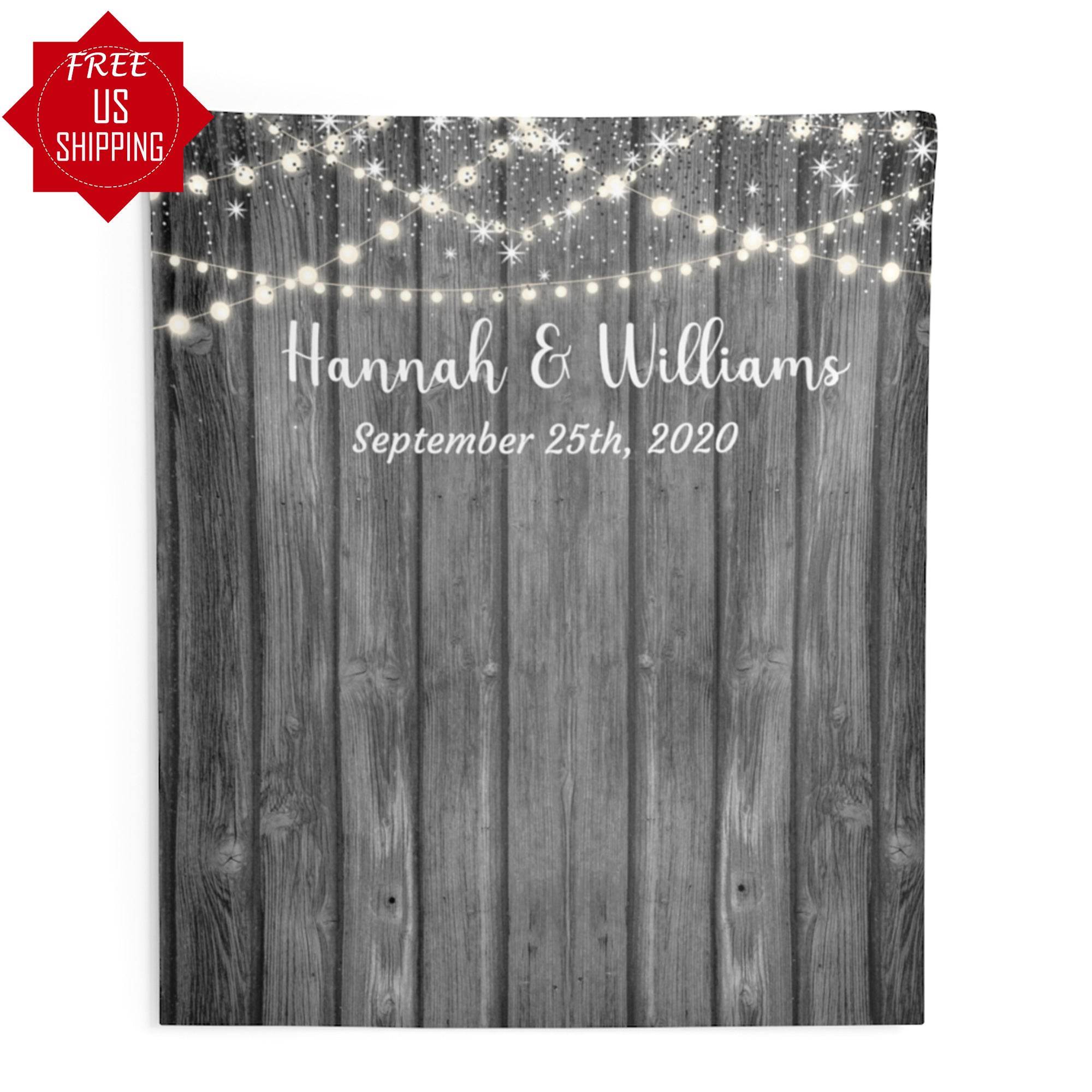 Barn Wedding Backdrop with Lights/ Gray Wedding Decor - iJay Backdrops