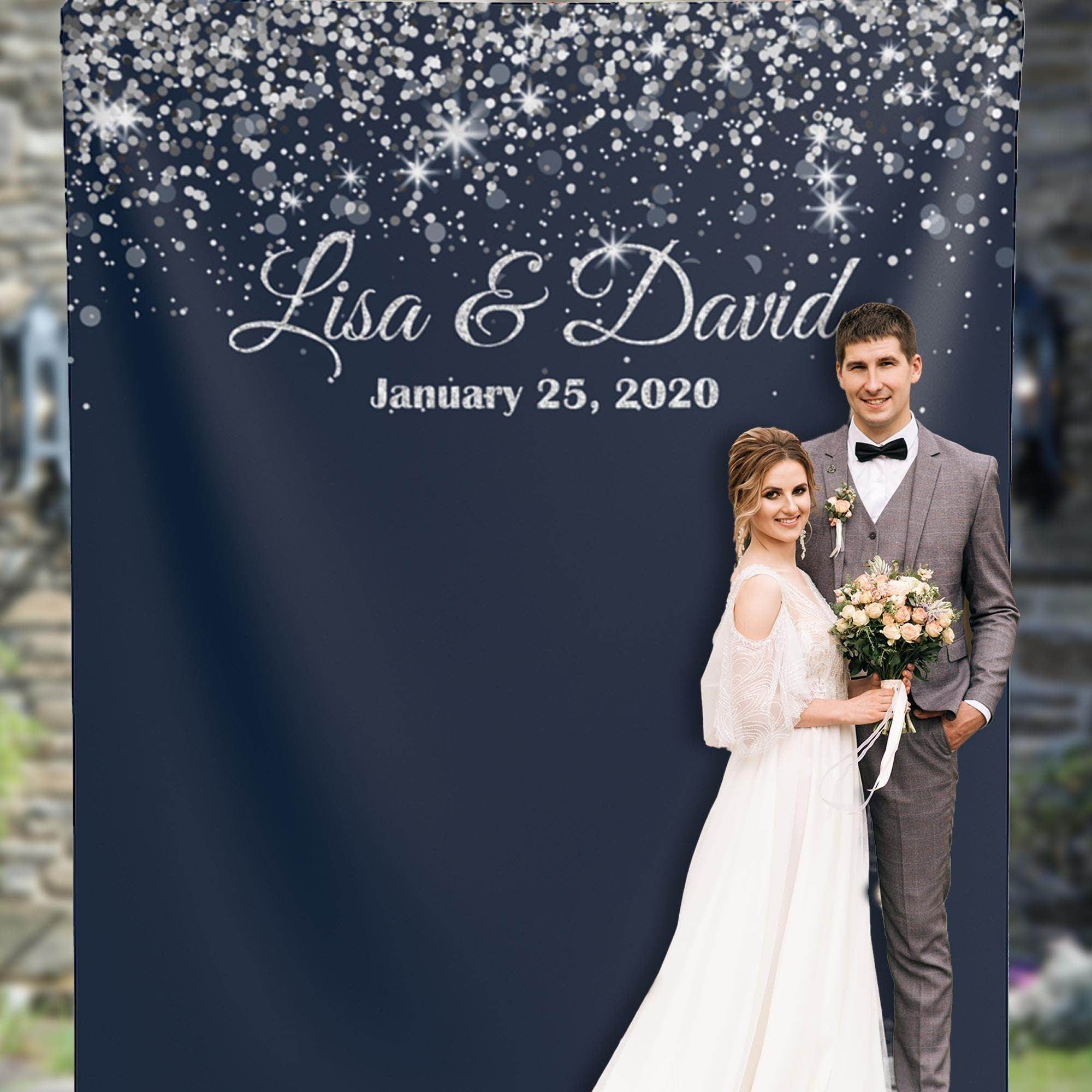 Navy and Silver Wedding Backdrop - iJay Backdrops