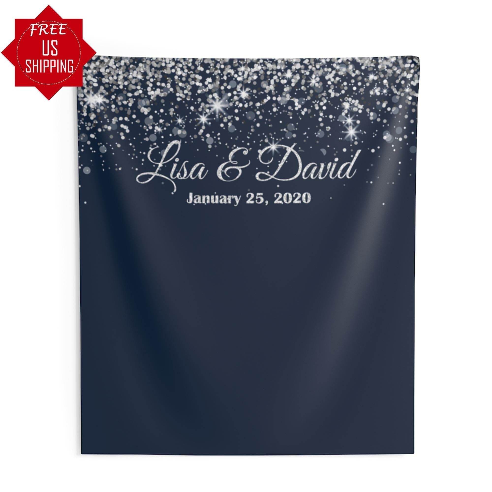 Navy and Silver Wedding Backdrop - iJay Backdrops