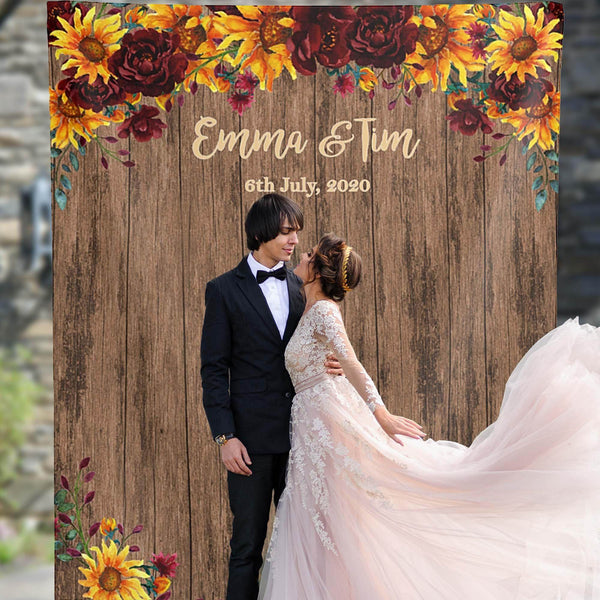 burgundy sunflower dress Rustic Sunflower Burgundy Wedding Backdrop – iJay Backdrops