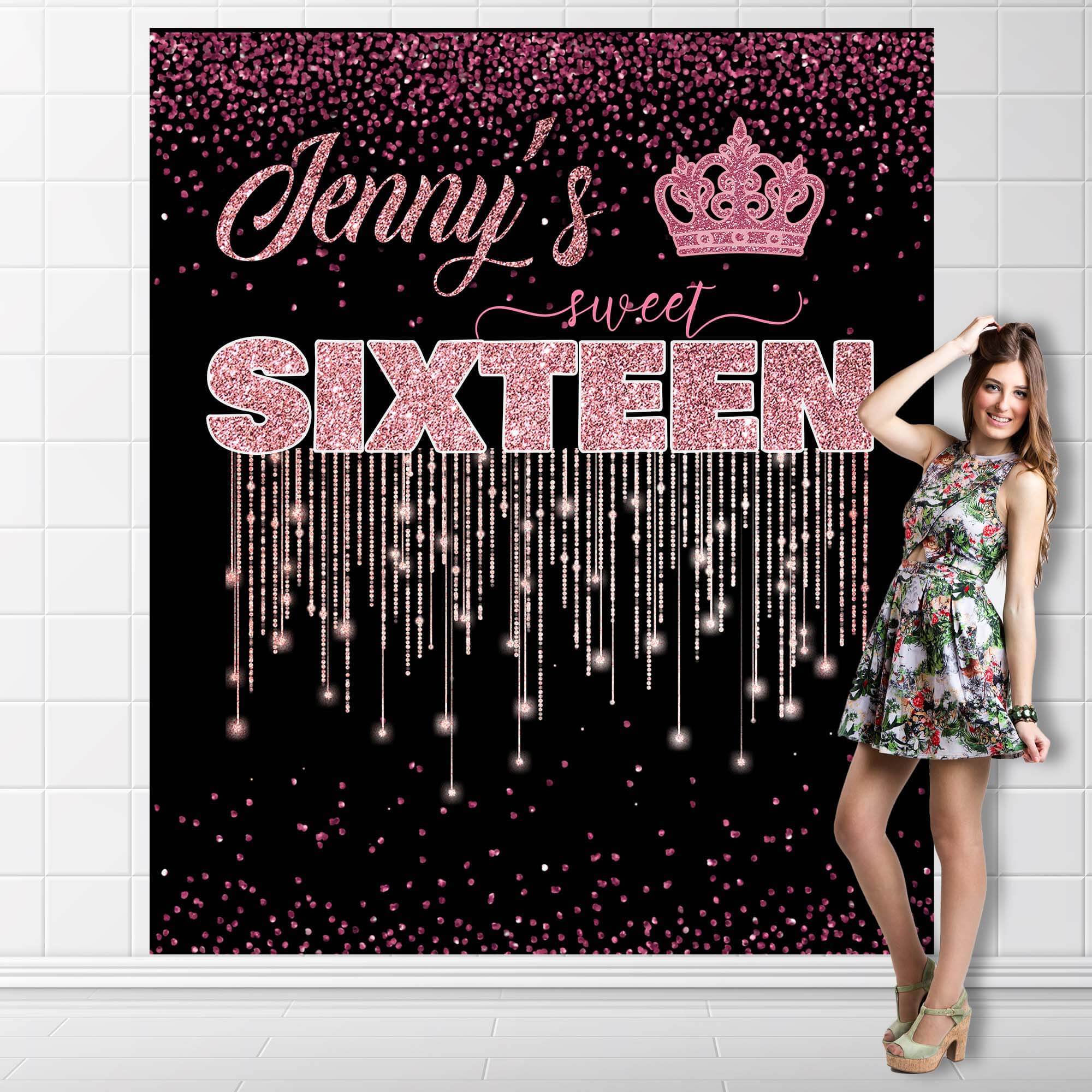 Rose Gold Sweet 16 Backdrop - iJay Backdrops