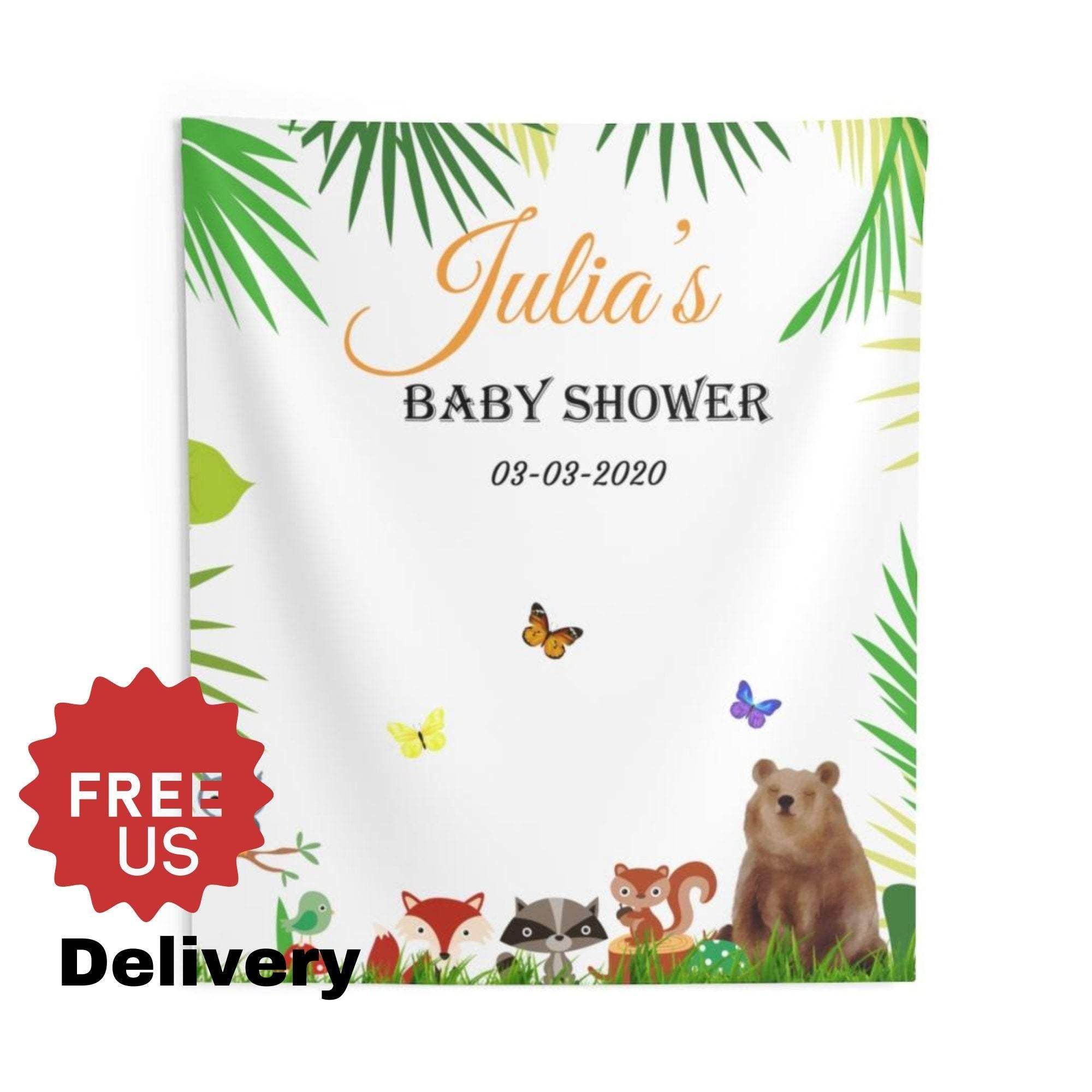 Woodland Baby Shower Backdrop /Woodland Animal Backdrop Personalized - iJay Backdrops