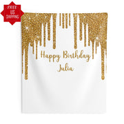 Gold Sparkle Birthday Photo Booth Banner Baptism Anniversary Personalized Tapestry
