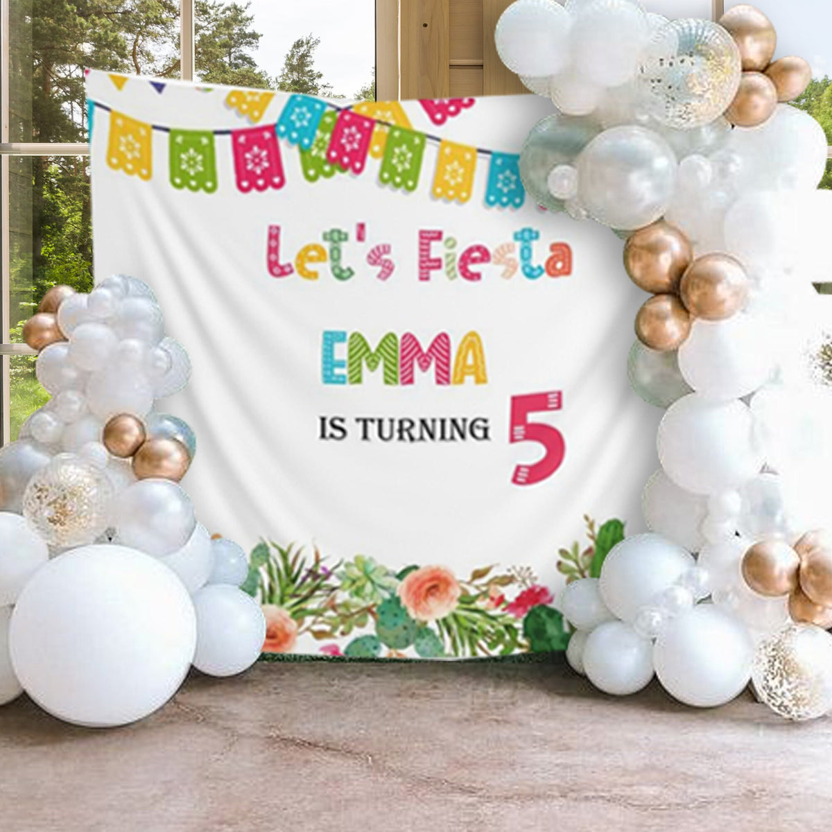 Mexican Theme Fiesta Birthday Party Backdrop Party Banner Cactus Birthday Succulent Fiesta Lets fiesta