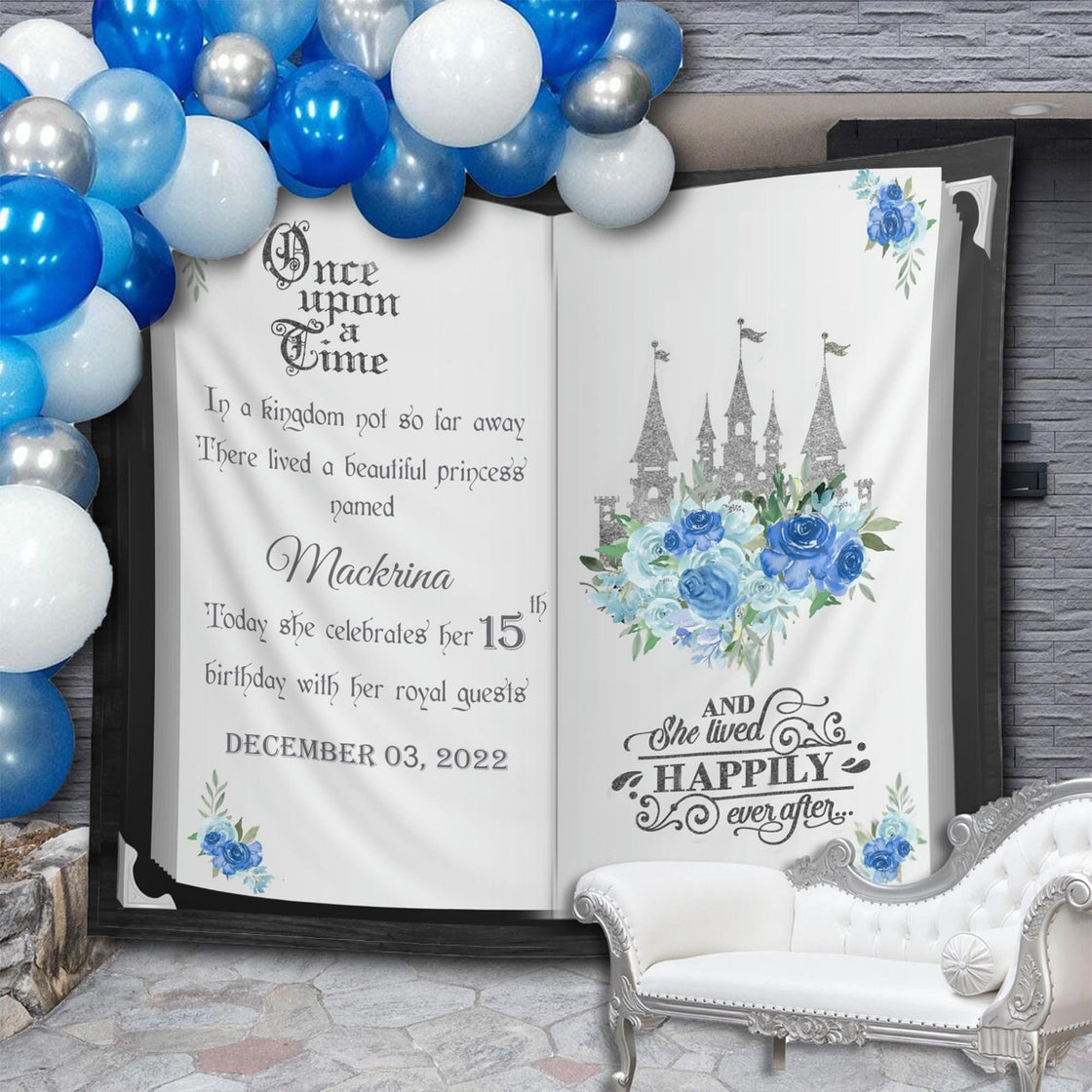 Blue Silver Princess Book Backdrop