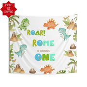 Two Years Old Birthday Decor, Little Dino is One, Boy First Birthday Tapestry