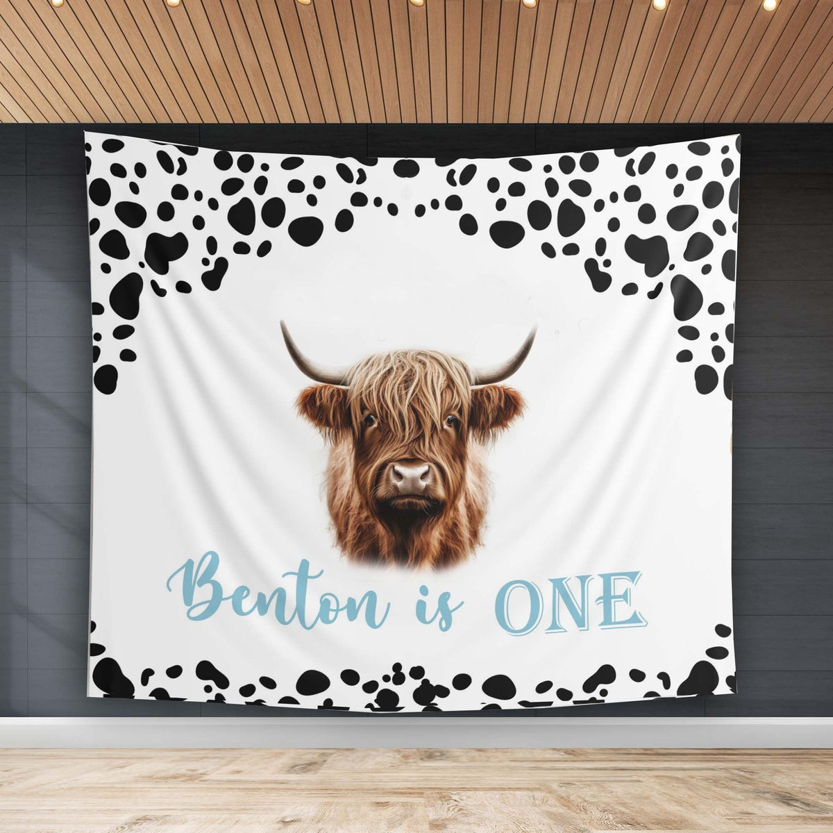 Highland Cow Boy Birthday Backdrop