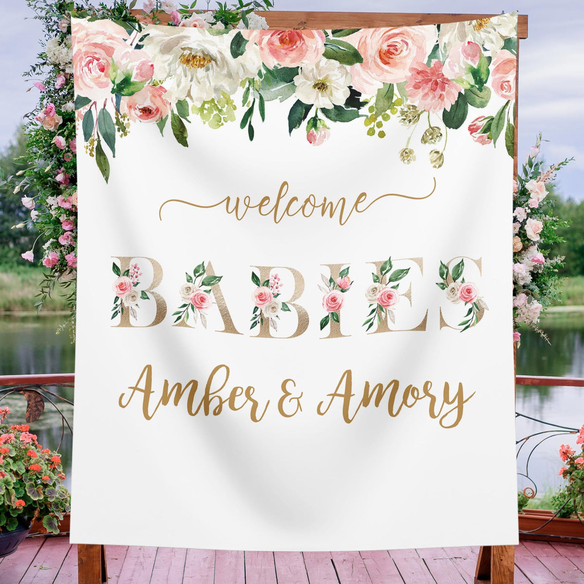 Twins Girls Baby Shower Backdrop