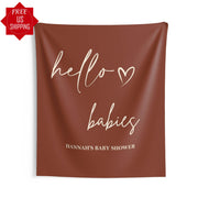 Twins Baby Shower Backdrop Hello Babies Minimalist Baby Shower Backdrop Gender Neutral Baby Shower Decor Terracotta Baby Shower Banner THB
