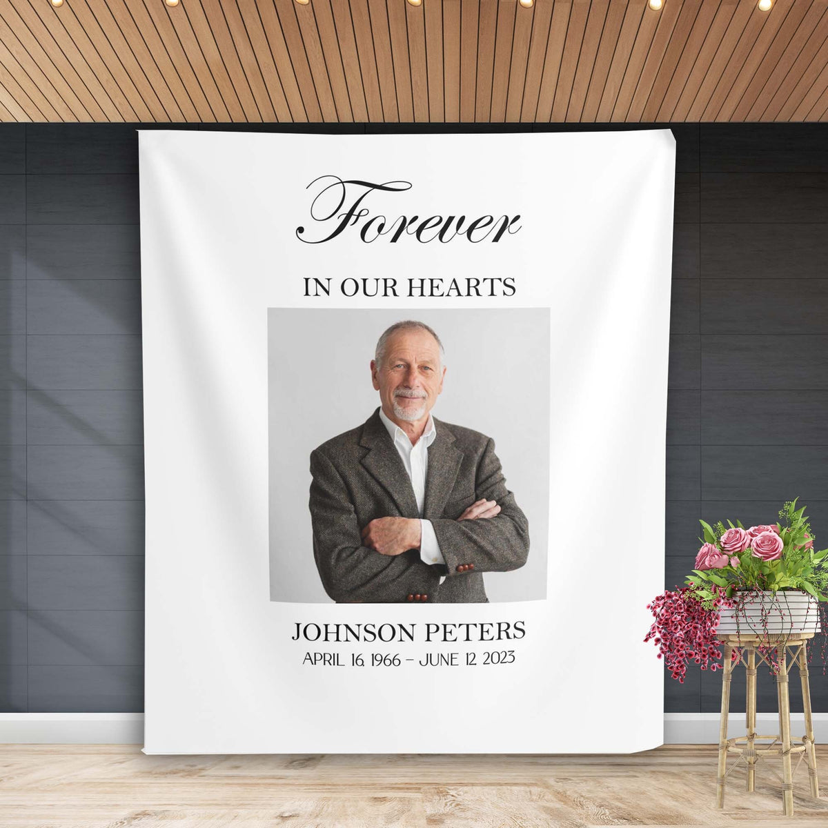 Forever In Our Hearts Minimal Funeral Backdrop