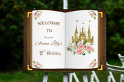 Printed Princess Birthday Welcome Sign Personalized Foam Board Sign Fairytale Birthday Sign Custom Storybook Decoration Floral Castle