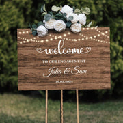 Engagement Sign Rustic Wood Welcome Foam Board Wedding Signage Decor Printed Welcome to our Engagement Personalized Poster Country Wedding