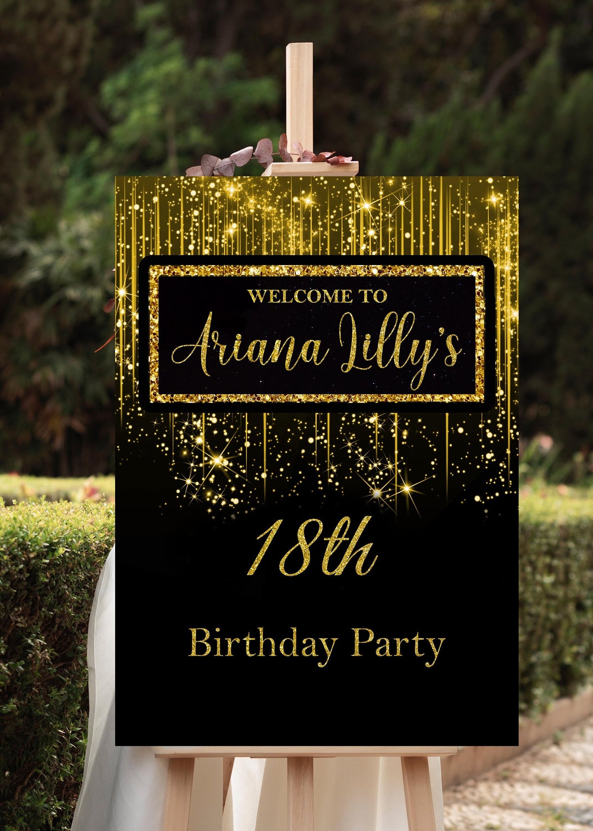 Black and Gold Glitter Welcome Poster Foamboard Birthday Welcome Sign Gold Welcome Sign Printed and Shipped Foam Board Birthday Dinner