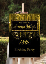 Black and Gold Glitter Welcome Poster Foamboard Birthday Welcome Sign Gold Welcome Sign Printed and Shipped Foam Board Birthday Dinner
