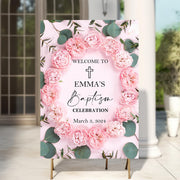 Pink Roses Baptism Foam Board Poster Sign