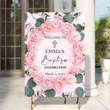 Pink Roses Baptism Foam Board Poster Sign