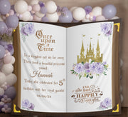 Lavender Book Backdrop Once Upon a Time Princess Birthday Party Decoration Fairytale Storybook Photo booth Lilac Blush First Birthday Castle