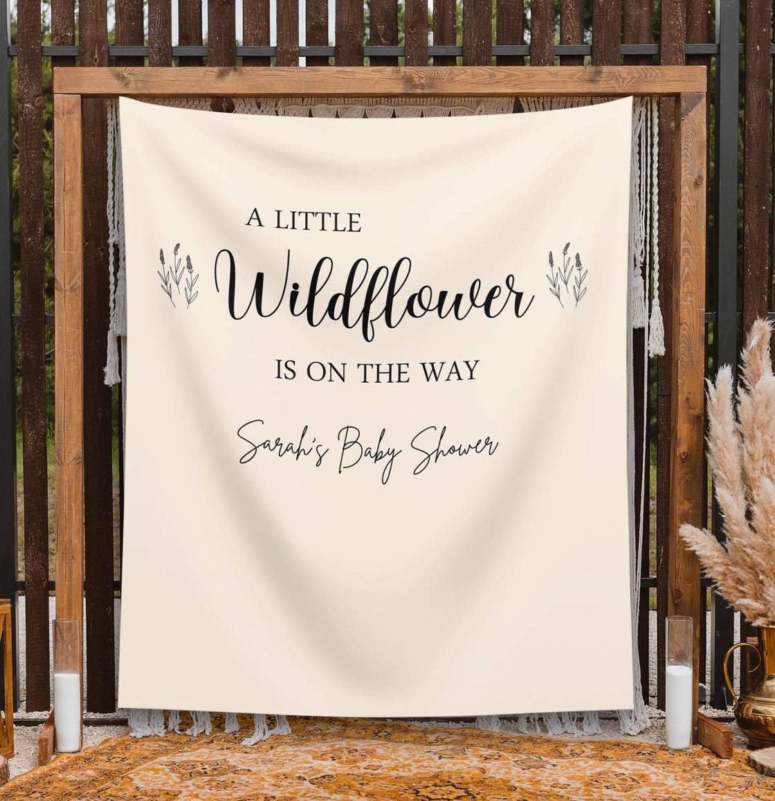 A Little Wildflower is on the Way Backdrop Custom Wildflower Theme Baby Shower Sign Decoration