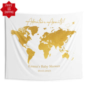 Adventure Map Baby Shower Backdrop Travel Themed Baby Shower Explorer Arriving Banner Destination Baby Shower Gold Shower Decor