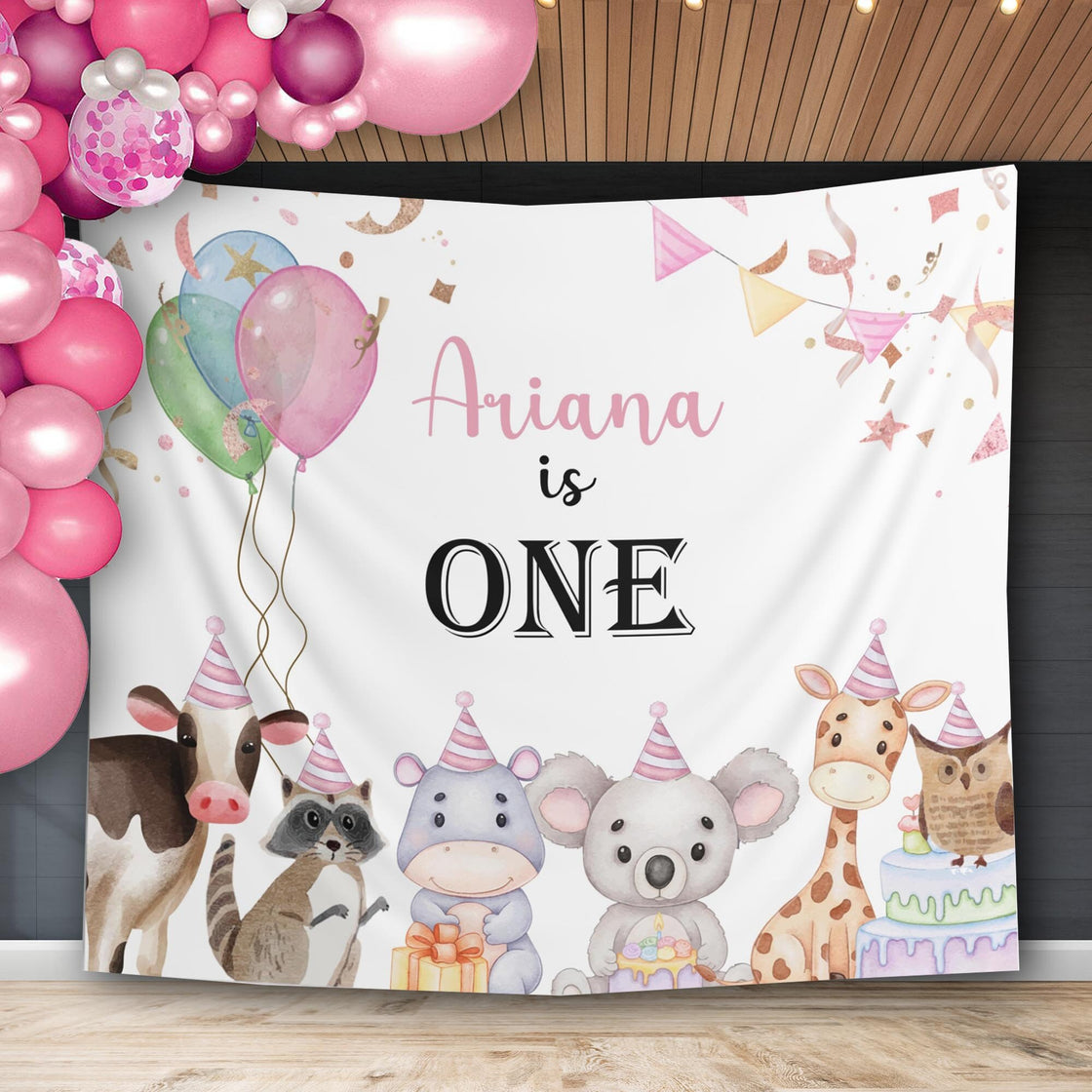 Party Animals Farm Girl Birthday Backdrop Pink Farm Birthday Party Banner