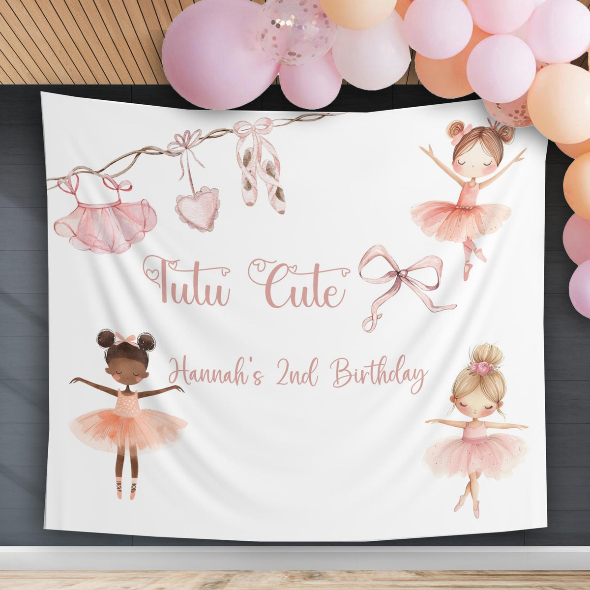 Ballerina Tutu Cute Birthday Backdrop Girl 2nd Birthday Party Banner
