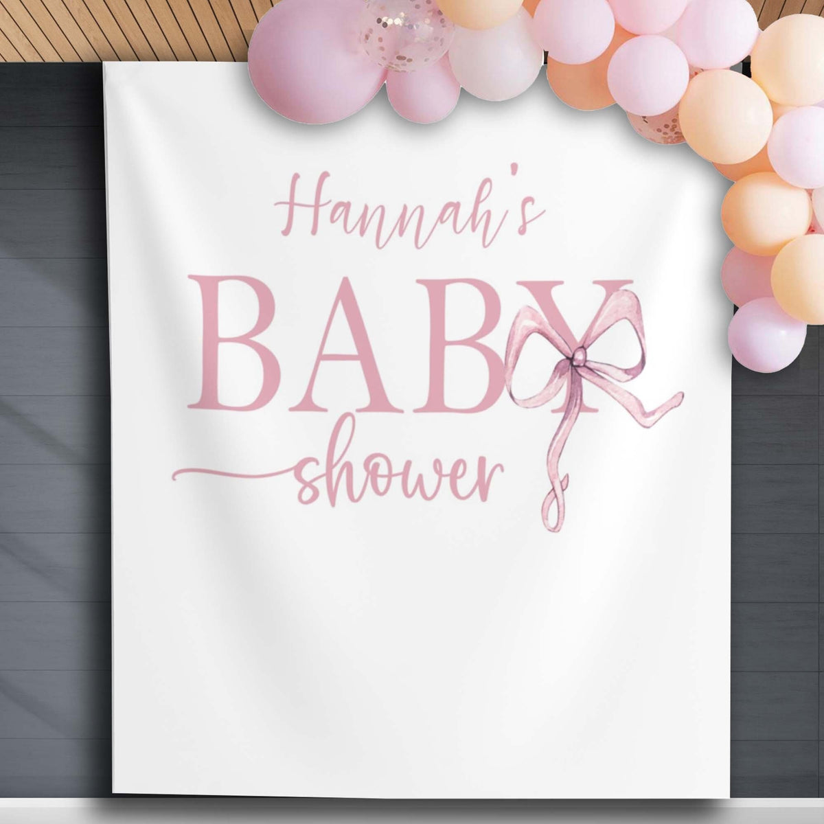Blush Pink Bow Girl Baby Shower Backdrop Custom Watercolor Ribbon Baby Sprinkle Banner Minimalist 1st Birthday Party Photo Booth