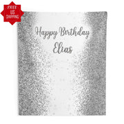 Silver Glitter Backdrop, Custom Birthday Party Decor, Personalized Silver Banner, Sparkle Photo Booth Backdrop, Event Decor, Happy Birthday