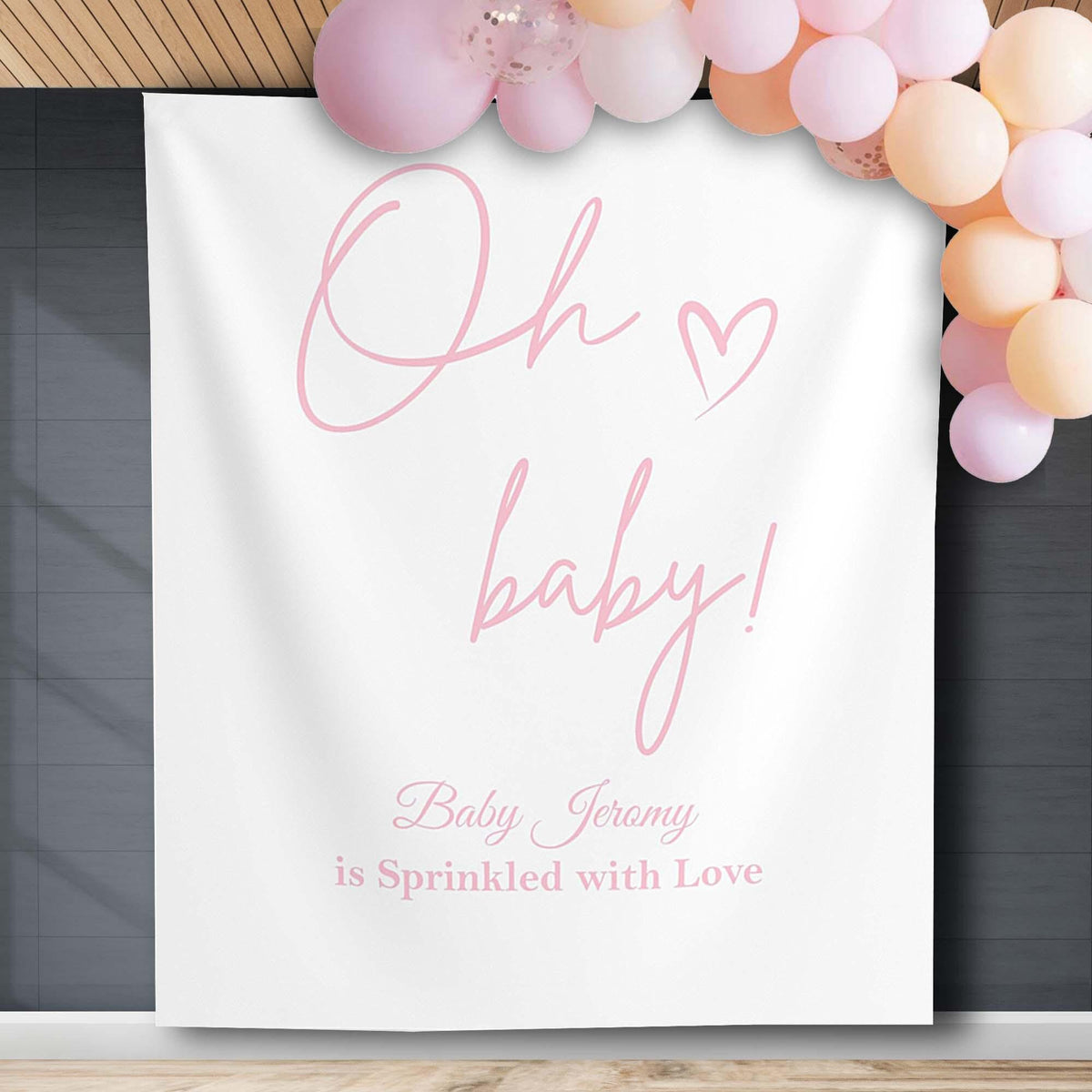 Blush Oh Baby Minimalist Baby Shower Backdrop Pink Heart Custom Baby Sprinkle Banner Minimalist Modern Shower Decor Personalized Backdrop