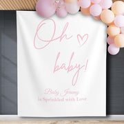 Blush Oh Baby Minimalist Baby Shower Backdrop Pink Heart Custom Baby Sprinkle Banner Minimalist Modern Shower Decor Personalized Backdrop