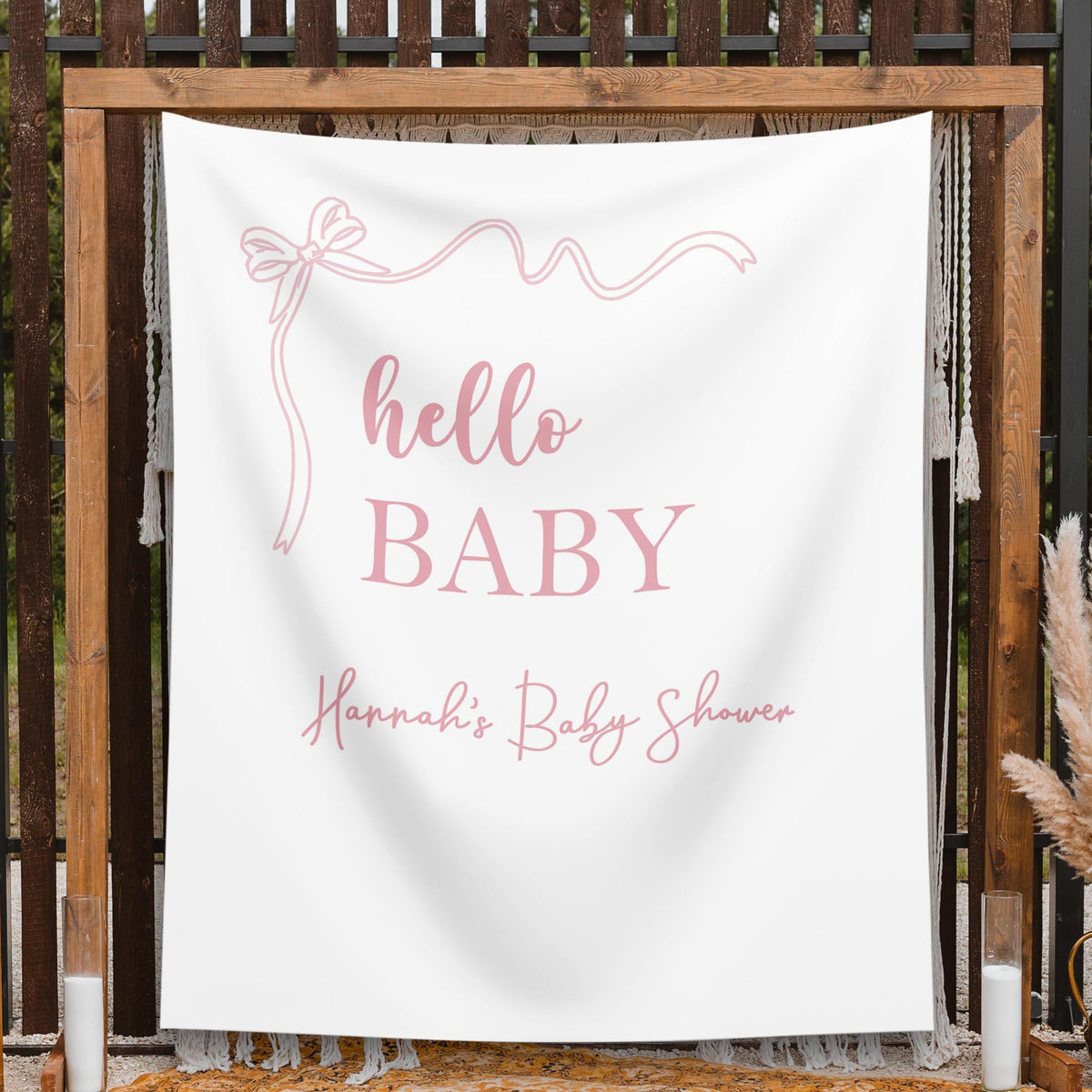 Hello Baby Coquette Bow Baby Shower Backdrop Minimalist Custom