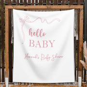 Hello Baby Coquette Bow Baby Shower Backdrop Minimalist Custom