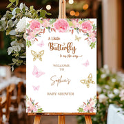 Printed Butterfly Baby Shower Welcome Sign Foam Board Custom Blush Pink Floral Baby Shower Decor Poster A Little Butterfly on the Way