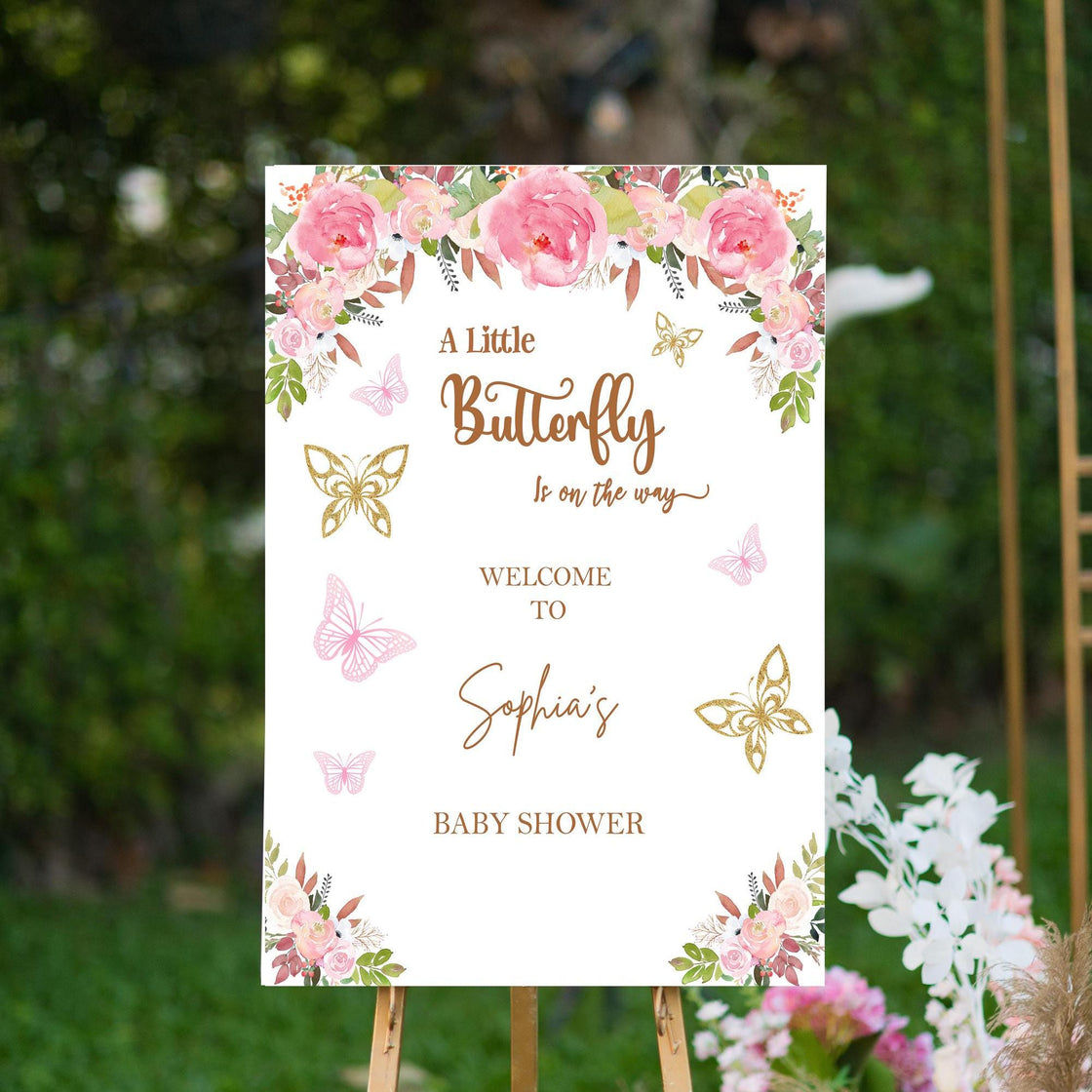 Printed Butterfly Baby Shower Welcome Sign Foam Board Custom