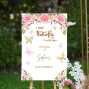 Printed Butterfly Baby Shower Welcome Sign Foam Board Custom