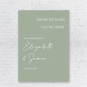 Sage Green Welcome Wedding Foam Board Sign Minimalist Welcome Wedding Poster Personalised Wedding Sign We re So Glad You re Here Printed