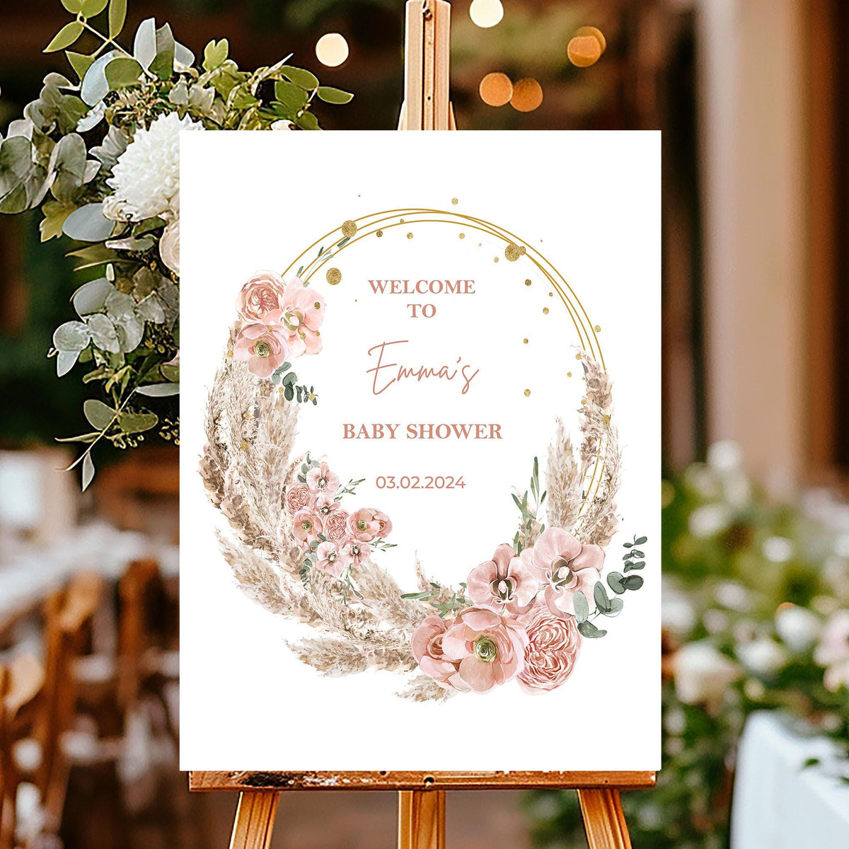 Boho Baby Shower Welcome Sign  Foam Board Custom Pampas Grass