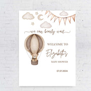 Bear Baby Shower Foam Board Sign Gender Neutral Hot Air Balloon Welcome Sign We Can Bearly Wait Beige Baby Shower Poster Custom Sign