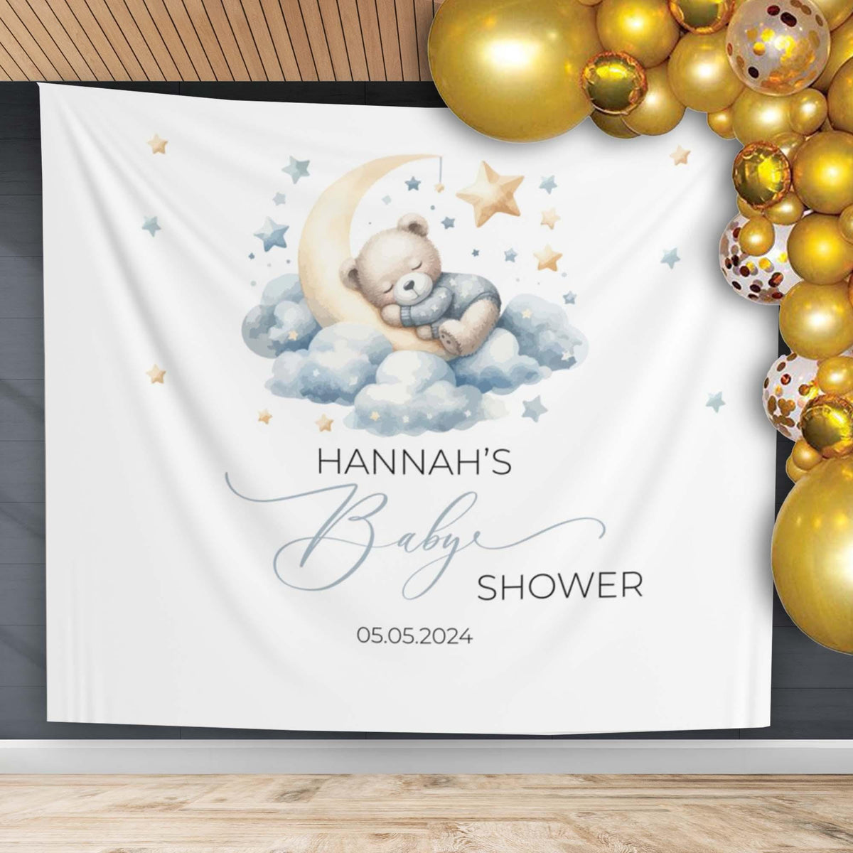 Boy Baby Shower Backdrop Bear Moon Clouds Stars Baby Shower Decor