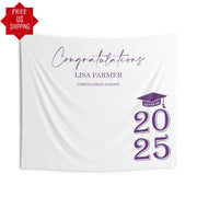 Custom Graduation Party Backdrop Class of 2025 Personalized High School Graduation Banner College Graduation Multiple Colors Grad Hat Decor
