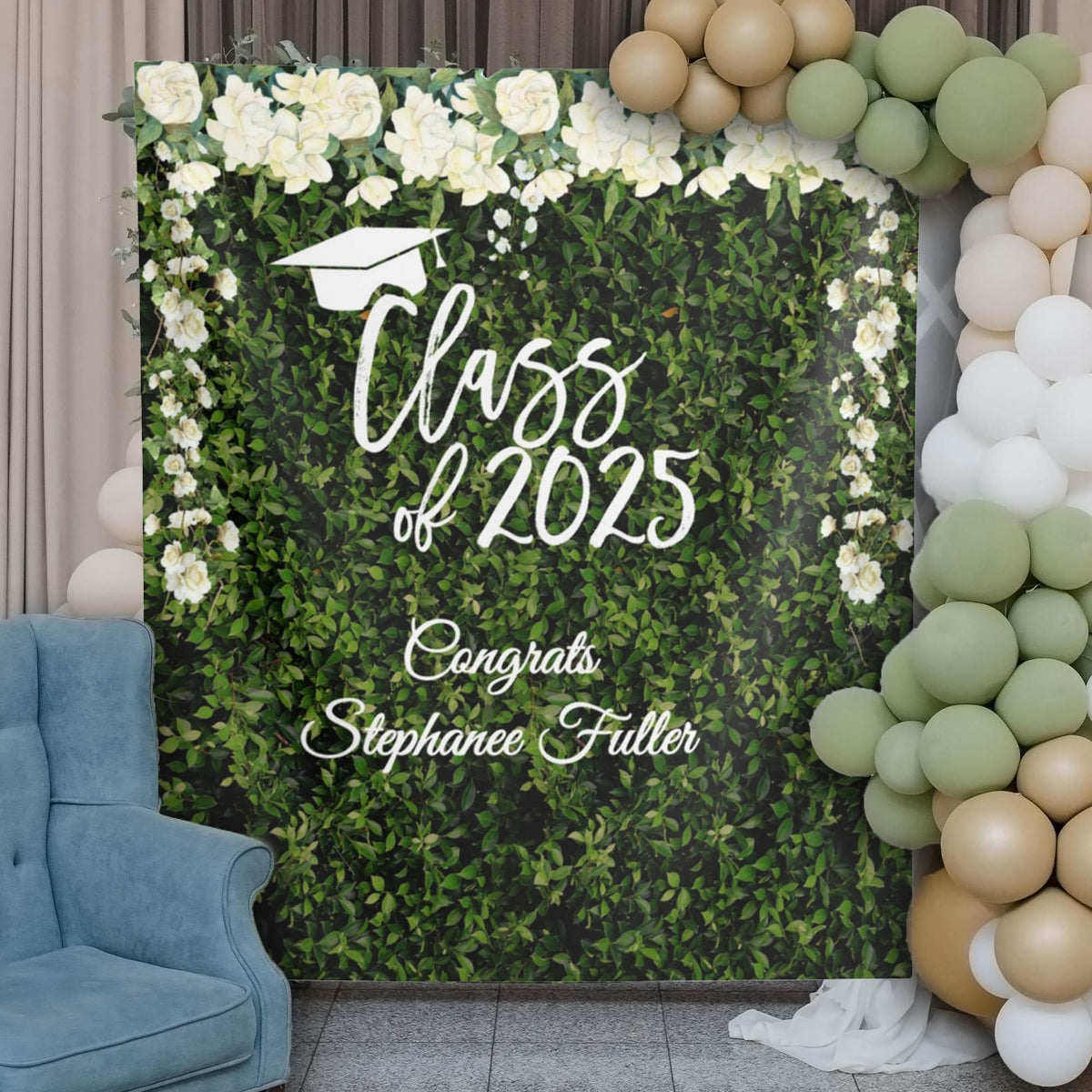 Class of 2025 Grass Wall Graduation Backdrop Fabric Hedge Wall Grad Party Decor Congrats Grad High School Prom Banner College Grad Sign