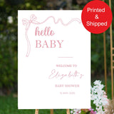 Printed Sage Green Sign Baby Shower Welcome Sign Coquette Bow Entrance Foamboard Sign Printed Hello Baby Ribbon Minimalist Poster Paper
