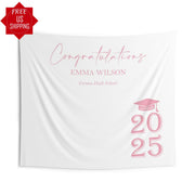 Blush Graduation Party Backdrop Soft Pink Class of 2025 Decor Personalized High School Grad Hat Banner College Female School Colors Sign