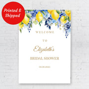 Blue Lemon Bridal Shower Sign Printed and Shipped Blue Floral Citrus Poster Paper Bachelorette Party Decor Custom Welcome Sign