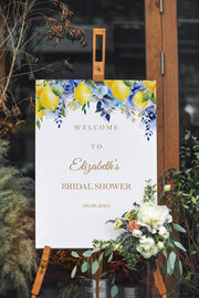 Blue Lemon Bridal Shower Sign Printed and Shipped Blue Floral Citrus Poster Paper Bachelorette Party Decor Custom Welcome Sign