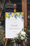 Printed Bridal Shower Sign Blue Lemon Welcome Decor Printed Shipped Blue Floral Citrus Poster Paper Bachelorette Entrance Party Decor