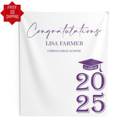 Custom Graduation Party Backdrop Class of 2025 Personalized High School Graduation Banner College Graduation Multiple Colors Grad Hat Decor
